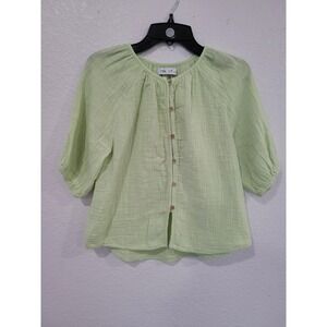 Zara Girls Mint Green Gauze Cotton Button Front Puff Sleeve Blouse Size 8 #10